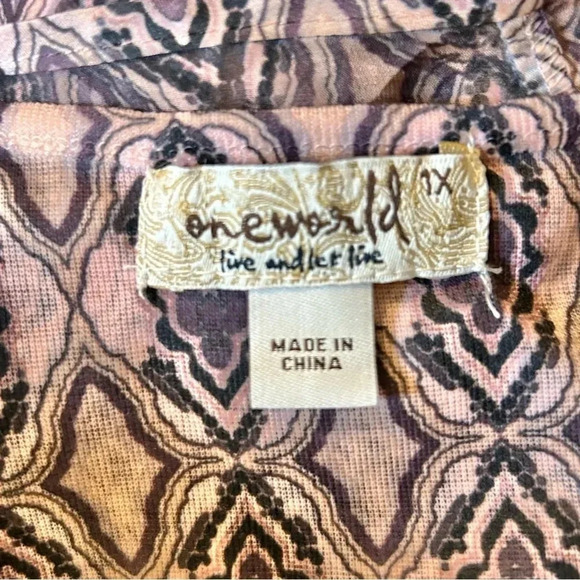 One World Plus Sz 1X Printed Long Sleeve Top w/ Chiffon Embellish Poncho Purple - Picture 6 of 14